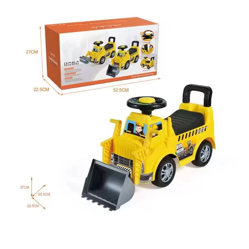 Детска кола за баланс и прохождане Булдозер, С бутон за сигнализация и отваряща се седалка, 71 х 24 х 25 см, 1,5 + години