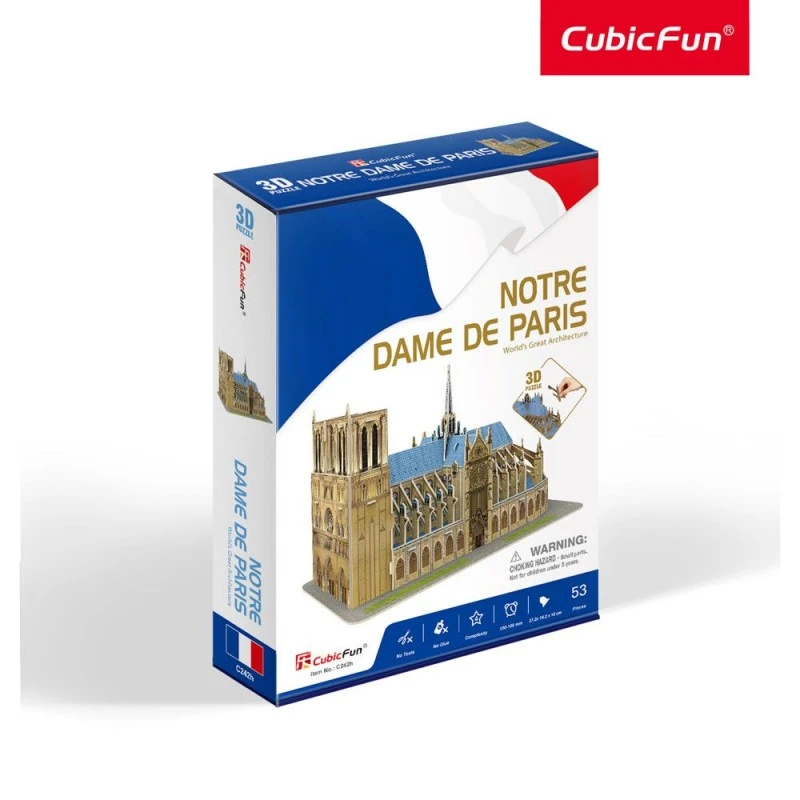 CubicFun Пъзел 3D Notre Dame de Paris, 53 части, 24x16.8x4.7 см., 3+ години