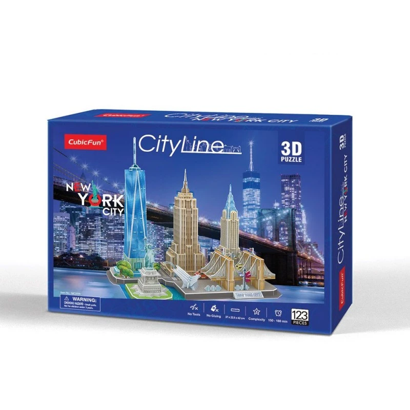 CubicFun 3D Пъзел CITY LINE NEW YORK CITY, 123 части, 29.8x21.8x6 см., 5+ години