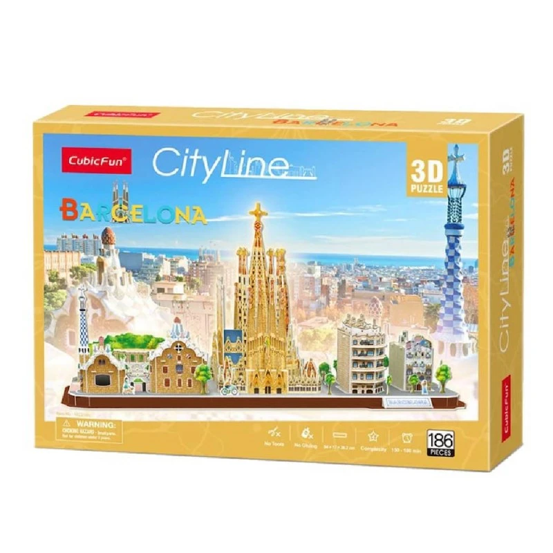 CubicFun 3D Пъзел CITY LINE BARCELONA, 186 части, 29.8x21.8x6 см., 5+ години