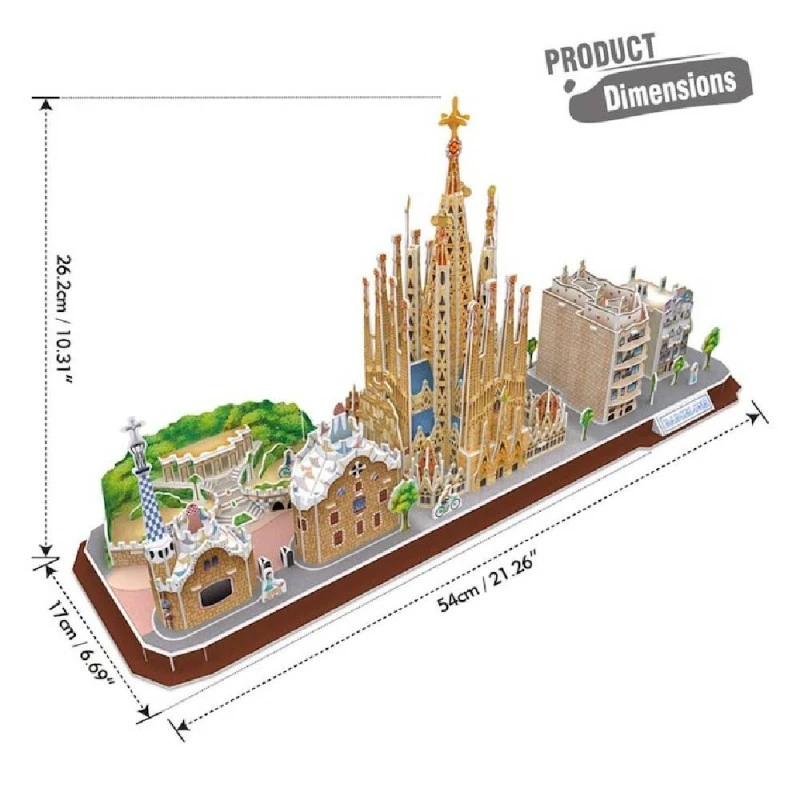 CubicFun 3D Пъзел CITY LINE BARCELONA, 186 части, 29.8x21.8x6 см., 5+ години
