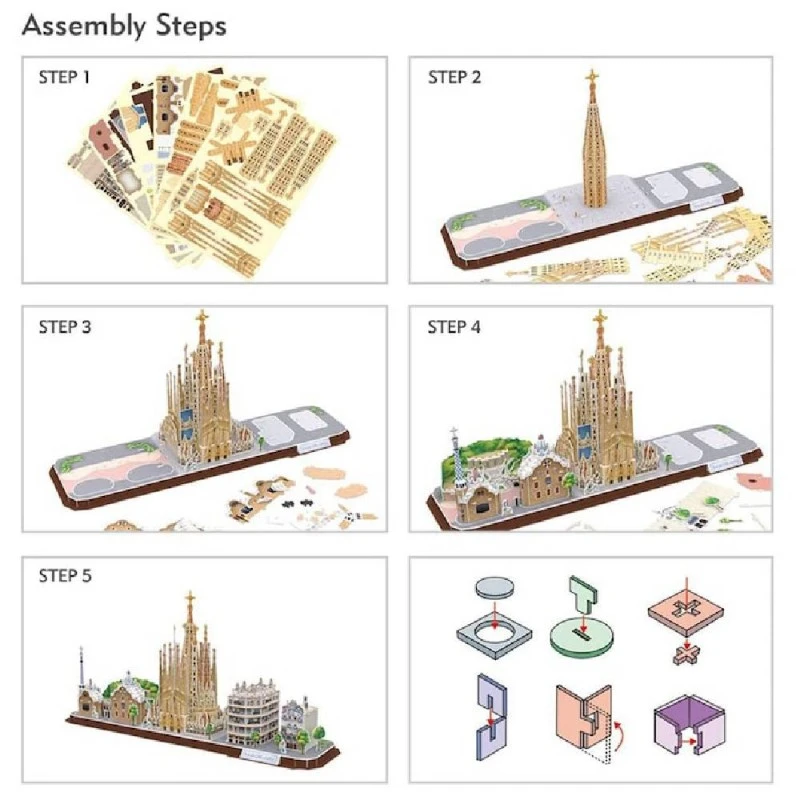 CubicFun 3D Пъзел CITY LINE BARCELONA, 186 части, 29.8x21.8x6 см., 5+ години