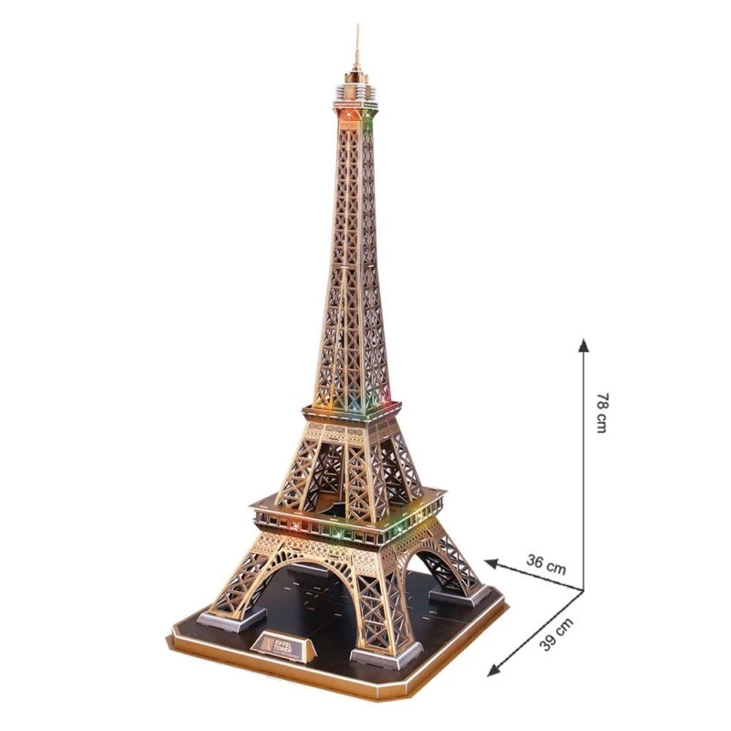 CubicFun 3D Пъзел EIFFEL TOWER с LED светлини, 84 части, 33x22.7x6 см., 7+ години