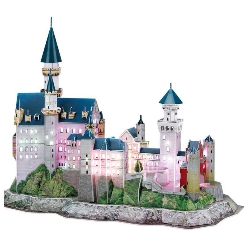 CubicFun 3D Пъзел NEUSCHWANSTEIN CASTLE с LED светлини, 128 части, 33x22.7x6 см., 8+ години