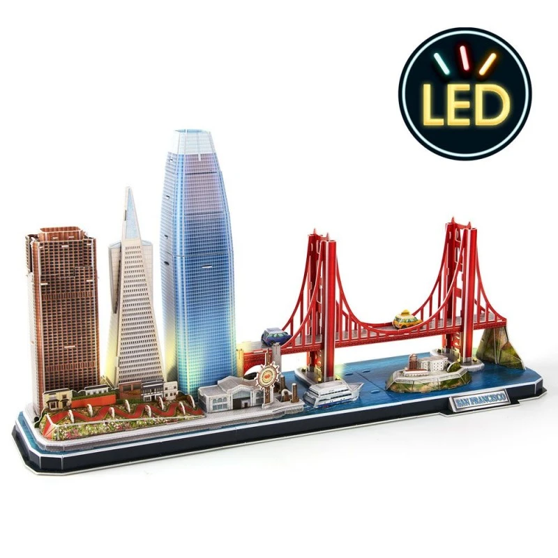 CubicFun Пъзел 3D Cityline San Francisco с LED светлини, 90 части, 21.8x29.8x6 см., 3+ години