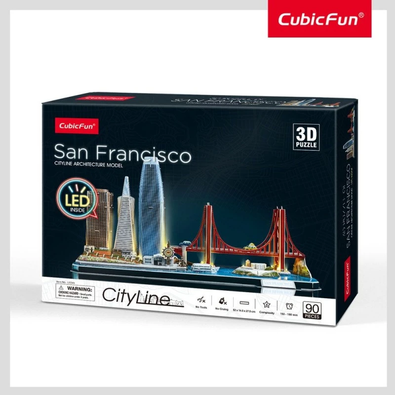 CubicFun Пъзел 3D Cityline San Francisco с LED светлини, 90 части, 21.8x29.8x6 см., 3+ години