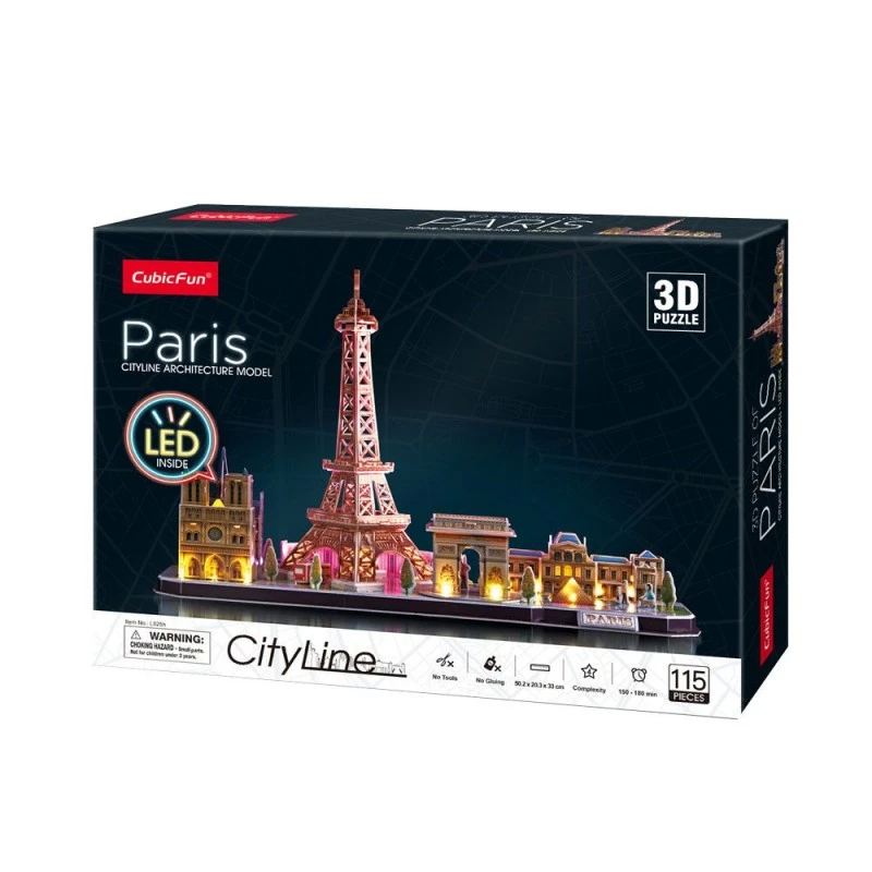 CubicFun Пъзел 3D City Line Paris с LED светлини, 115 части, 21.8x29.8x6 см., 3+ години