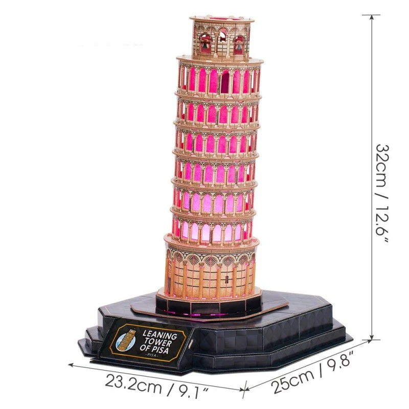 CubicFun Пъзел 3D Leaning Tower of Pisa Night Edition с LED светлини, 42 части, 4.7x23x33.5 см., 8+ години