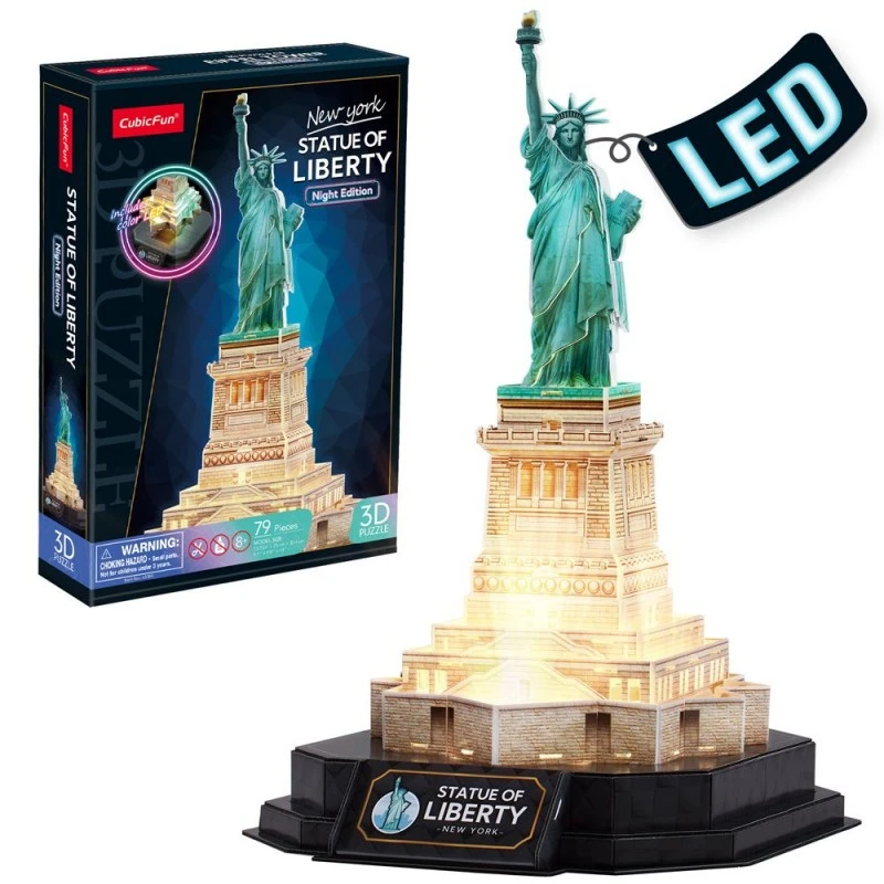 CubicFun Пъзел 3D Statue of Liberty New York Night Edition с LED светлини, 79 части, 4.7x23x33.5 см., 8+ години
