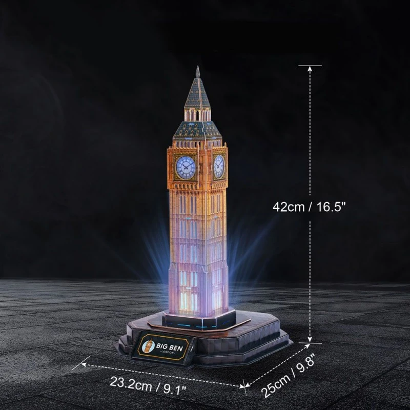 CubicFun Пъзел 3D Big Ben London Night Edition с LED светлини, 32 части, 4.7x23x33.5 см., 8+ години