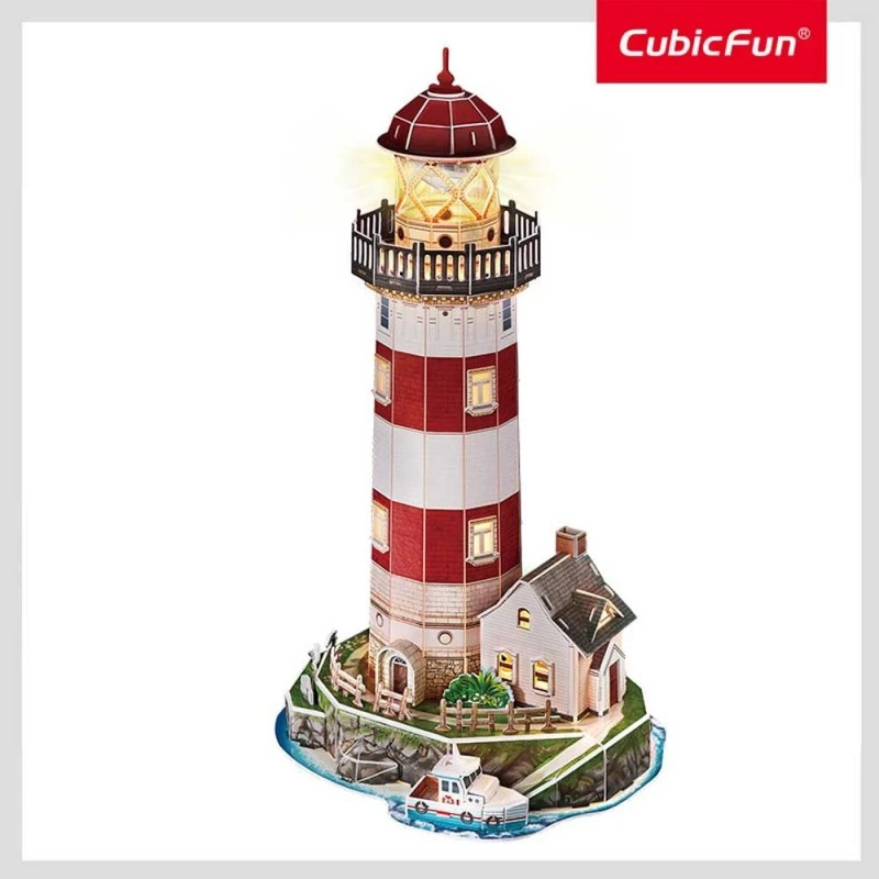 CubicFun Пъзел 3D Морски фар Lighthouse Night Edition с LED светлини, 72 части, 4.6x22.6x33.3 см., 8+ години