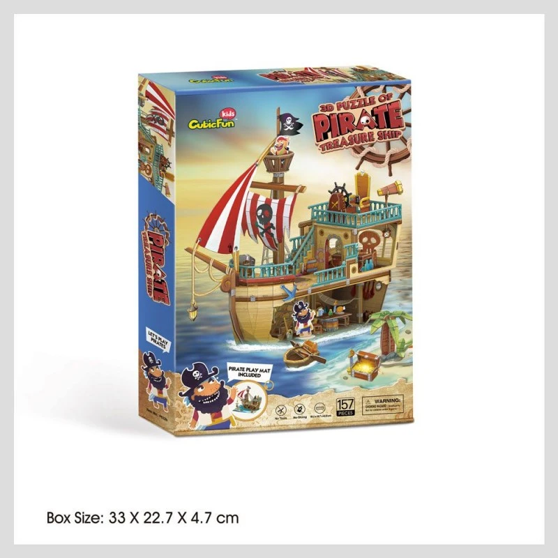 CubicFun Пъзел 3D Кораб Pirate Treasure Ship, 157 части, 22.7x33x4.7 см., 3+ години