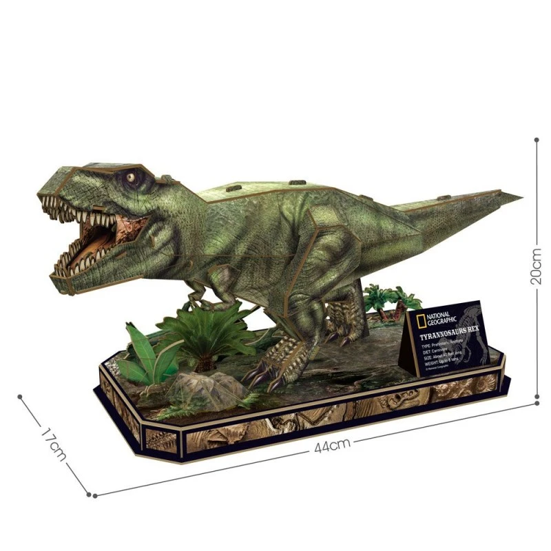 CubicFun Пъзел 3D National Geographic Tyrannosaurus Rex, 52 части, 21.8x29.8x4.5 см., 3+ години