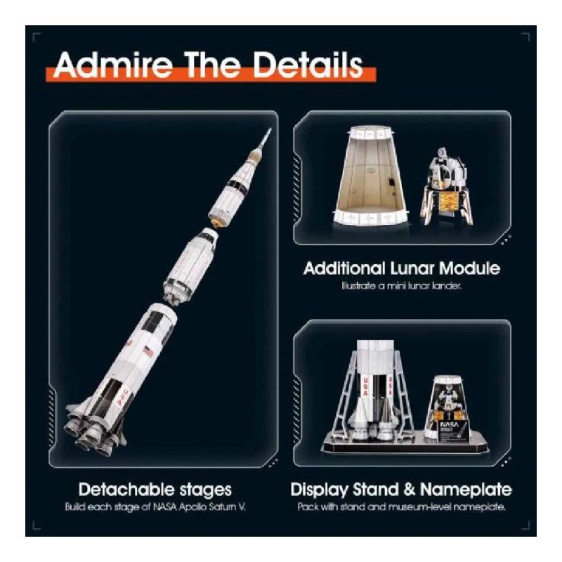 CubicFun Пъзел 3D NASA Ракета Apollo Saturn V 136 части, 6.2x29.9x22 см., 