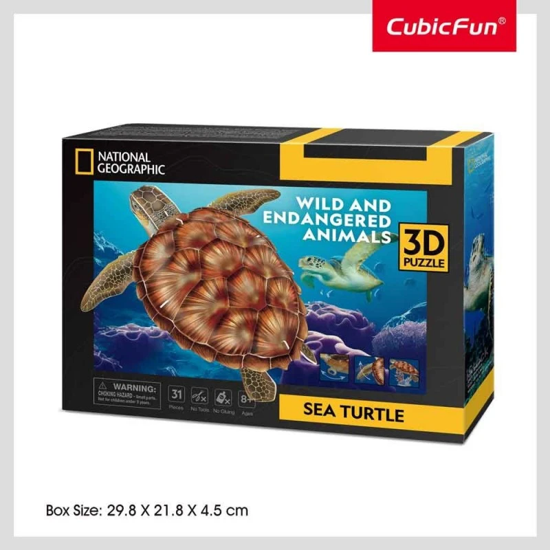 CubicFun Пъзел 3D National Geographic Морска Костенурка, 31 части, 4.5x29.8x21.8 см., 8+ години