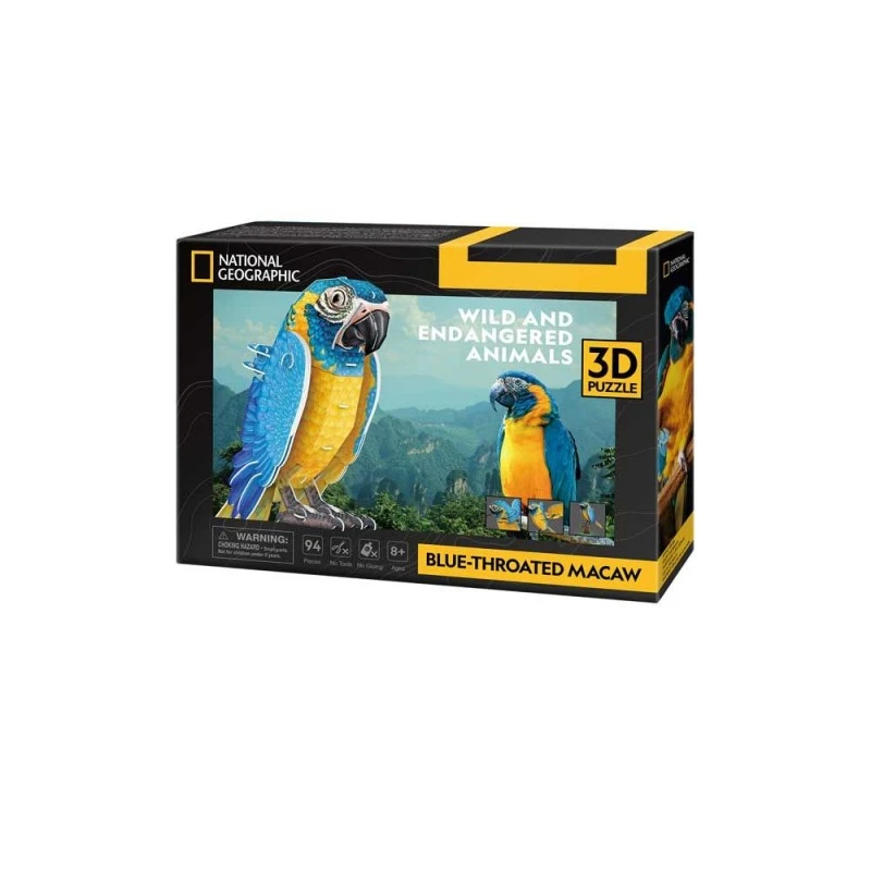 CubicFun Пъзел 3D National Geographic Синьогърлена ара 94 части, 4.5x29.6x21.9 см., 8+ години
