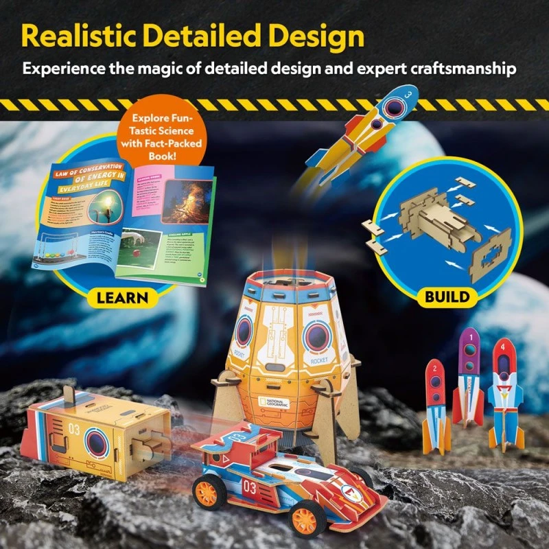 CubicFun 3D пъзел National Geographic STEM 2 в 1 ракета и състезателна кола, 88 части, 6.5x25.5x31.8 см., 5+ години