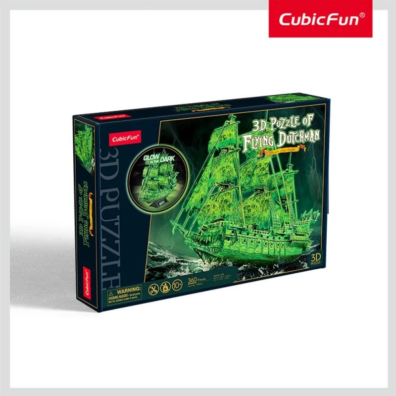 CubicFun Пъзел 3D кораб Flying Dutchman 360 части Glow in the dark, 360 части, 5.8x44.6x30.8 см., 10+ години