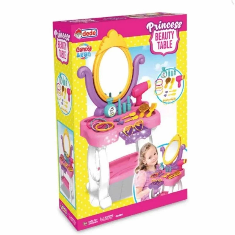 Салон за красота, Тоалетка с въртящо се огледало, 15 аксесоари, 54 х 36 х 14 cm, 3+ години, Многоцветна