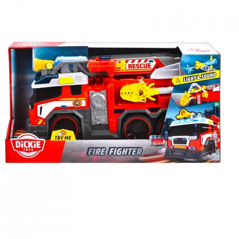 Пожарна кола Dickie Fire Fighter, Със светлини и звуци, Разтегателна стълба и водна помпа, 38 cm, 3+ години
