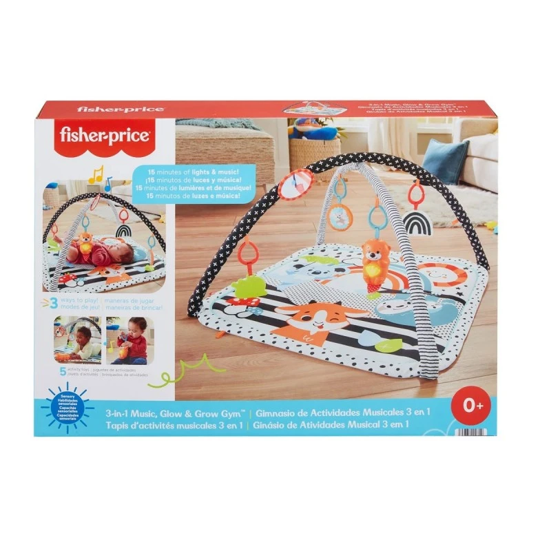 Активна музикална гимнастика Fisher Price 3-in-1 Music, Glow & Grow Gym, 58.5 х 40.5 х 7.5 см., HBP41