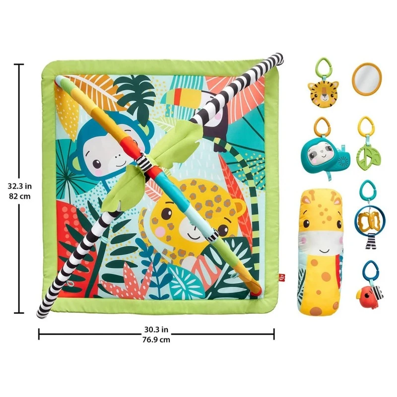 Активна гимнастика преносима и сгъваема Fisher Price 3-in-1 Rainforest Sensory Baby Gym, 62 х 45.5 х 9.5 см.