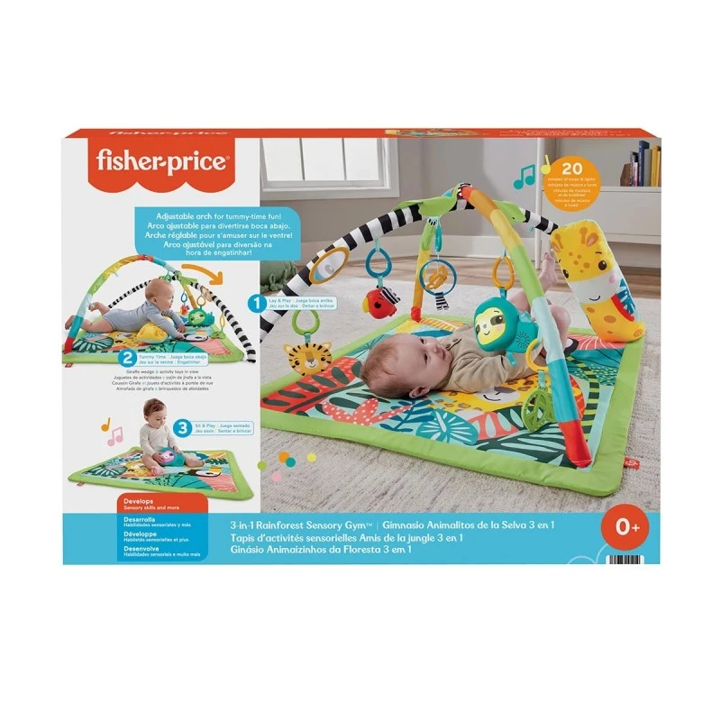 Активна гимнастика преносима и сгъваема Fisher Price 3-in-1 Rainforest Sensory Baby Gym, 62 х 45.5 х 9.5 см.