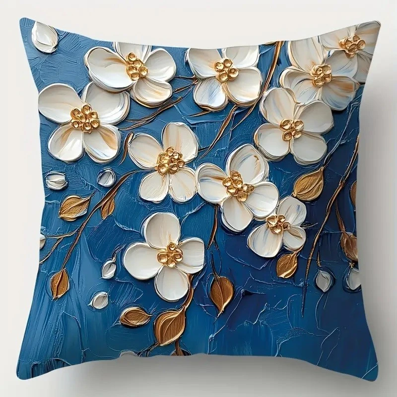 Комплект 4 калъфки за възглавници, Закопчаване с цип, Различни мотиви, Flowеrs white, 45х45 см