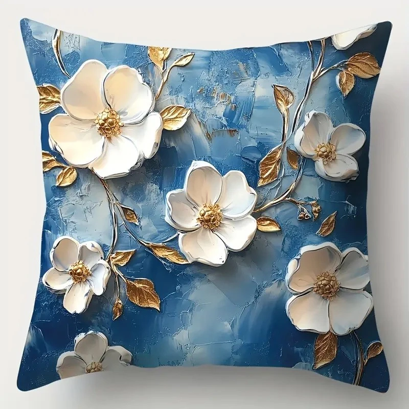 Комплект 4 калъфки за възглавници, Закопчаване с цип, Различни мотиви, Flowеrs white, 45х45 см