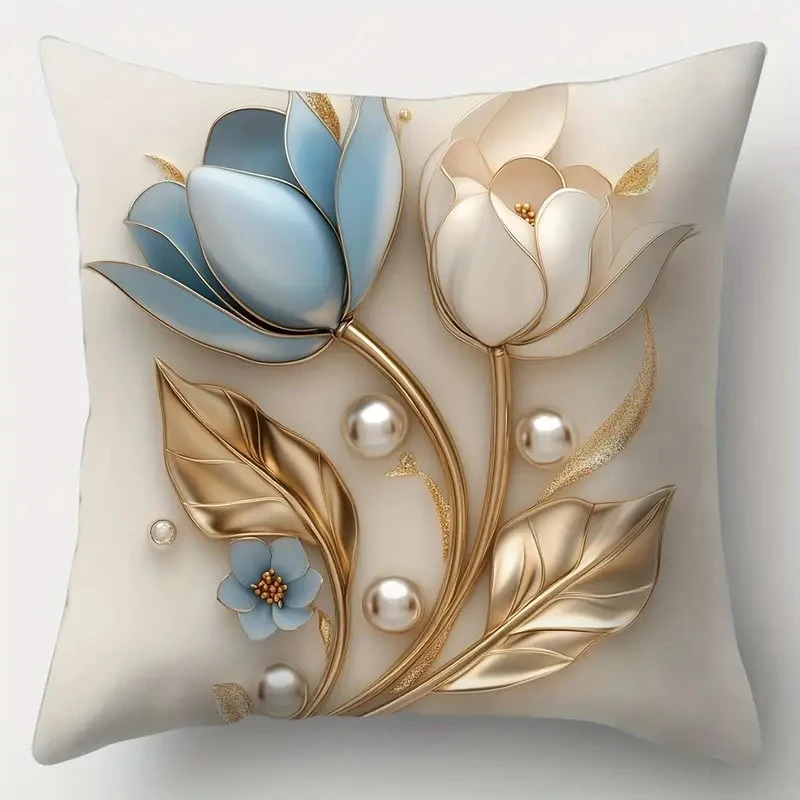 Комплект 4 калъфки за възглавници, Закопчаване с цип, Различни мотиви, Flowеrs Roses Blue-White, 45х45 см