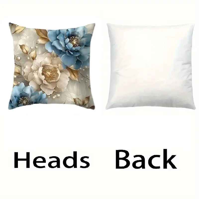 Комплект 4 калъфки за възглавници, Закопчаване с цип, Различни мотиви, Flowеrs Roses Blue-White, 45х45 см