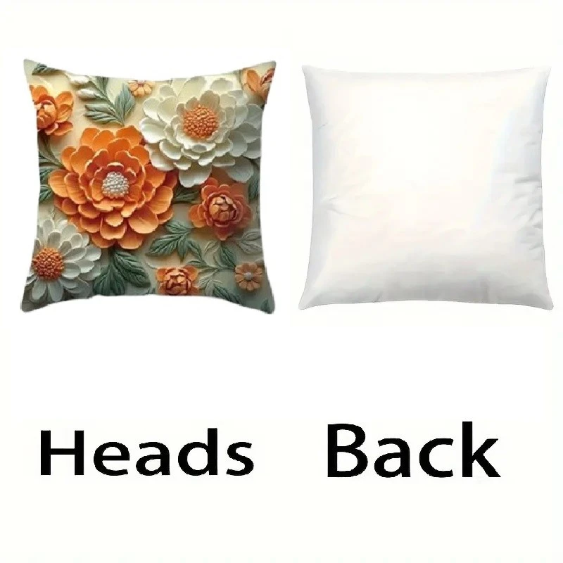 Комплект 4 калъфки за възглавници, Закопчаване с цип, Различни мотиви, Flowеrs Orange, 45х45 см