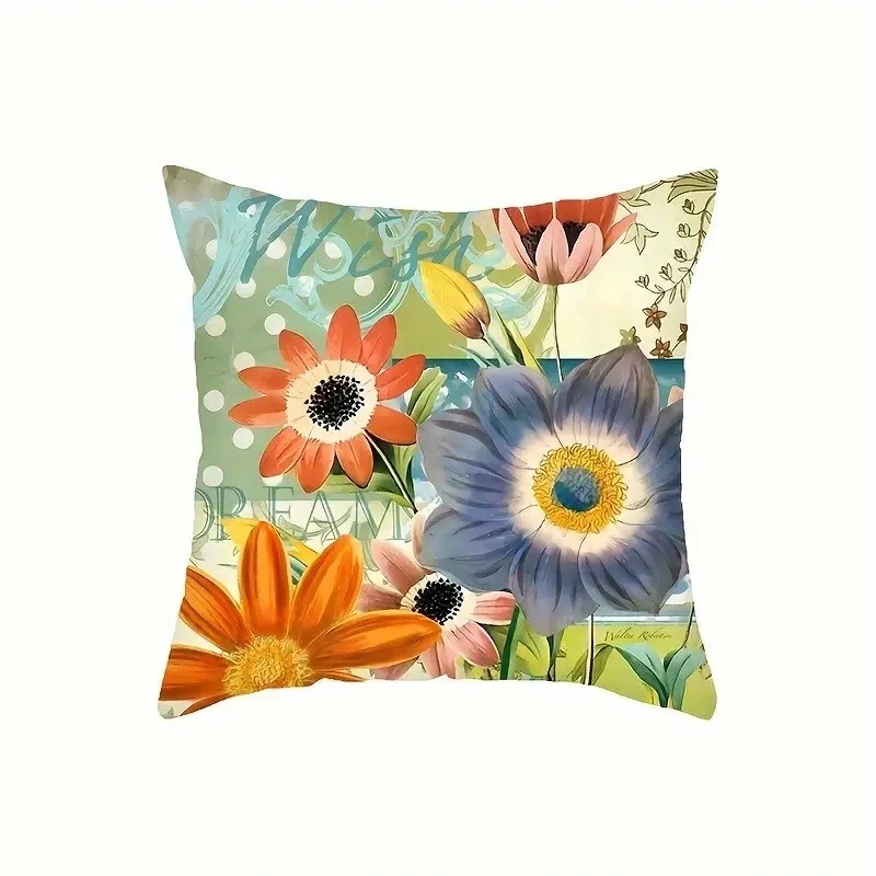 Комплект 4 калъвки за възглавници, Закопчаване с цип, Различни мотиви на цветя, 45х45 см