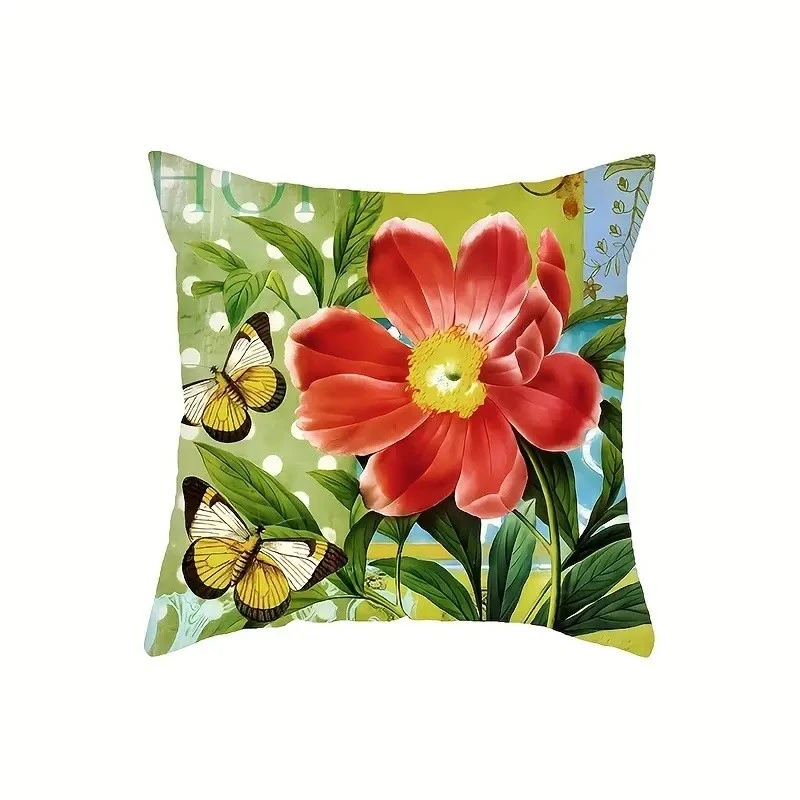 Комплект 4 калъвки за възглавници, Закопчаване с цип, Различни мотиви на цветя, 45х45 см