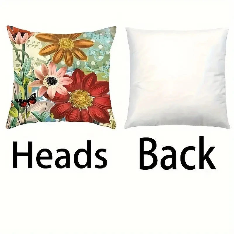 Комплект 4 калъвки за възглавници, Закопчаване с цип, Различни мотиви на цветя, 45х45 см