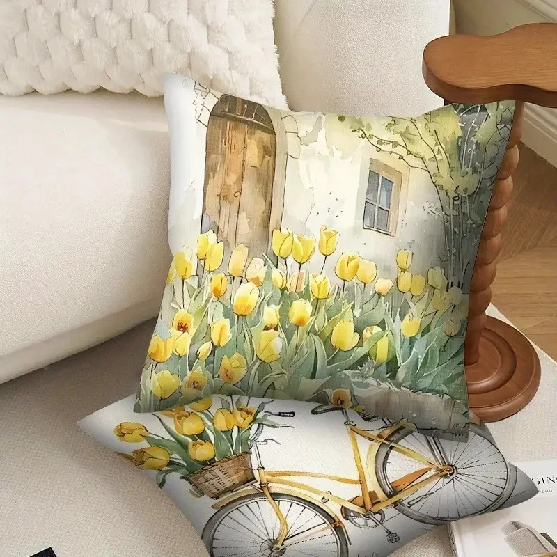 Комплект 4 калъфки за възглавници, Закопчаване с цип, Различни мотиви, Flowеrs Tulup, 45х45 см