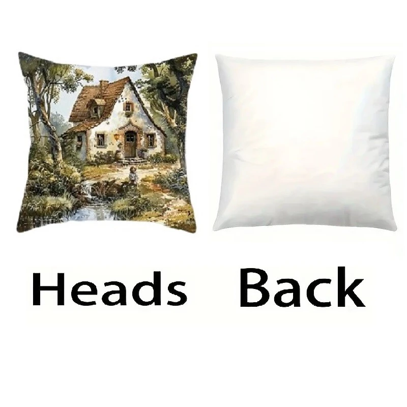 Комплект 4 калъфки за възглавници, Закопчаване с цип, Различни мотиви, Old Houses, 45х45 см