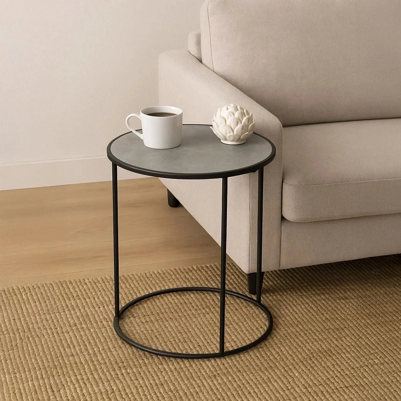 Помощна кръгла масичка с метална рамка и MDF плот, 45x50 см