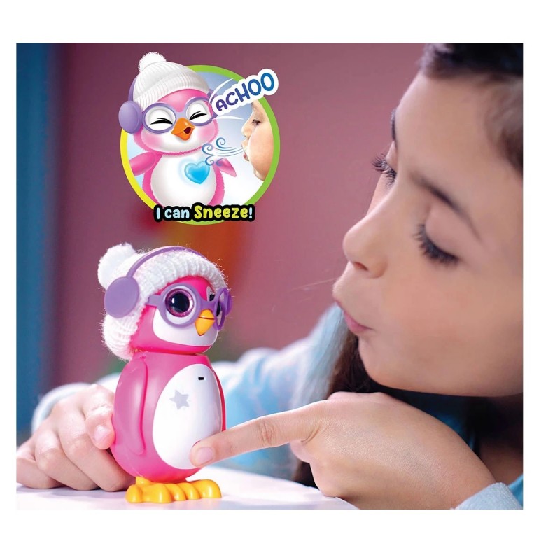 Интерактивна играчка Silverlit мини Пингвин, Светлинни и звукови ефекти, Функция за запис и възпроизвеждане, 10.6 см, 5+ години, Розов