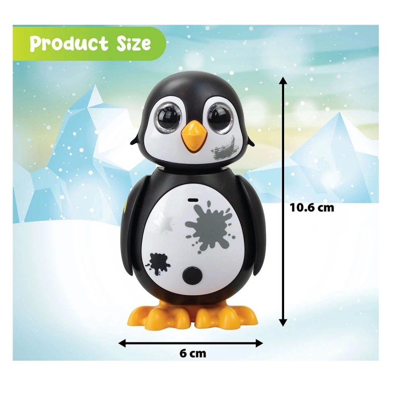 Интерактивна играчка Silverlit мини Пингвин, Светлинни и звукови ефекти, Функция за запис и възпроизвеждане, 10.6 см, 5+ години, Черен