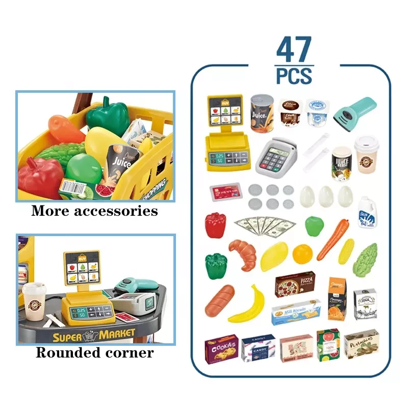 Детски супермаркет Bellosa, Количка за пазар, 47 аксесоари, 79 x 53 x 34 cm