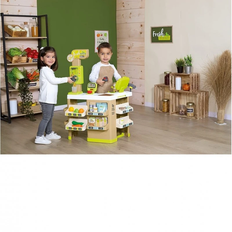 Детски комплект за игра Smoby, ФРЕШ Маркет, Звукови ефекти и 43 аксесоари, 89 х 60 х 60 см.