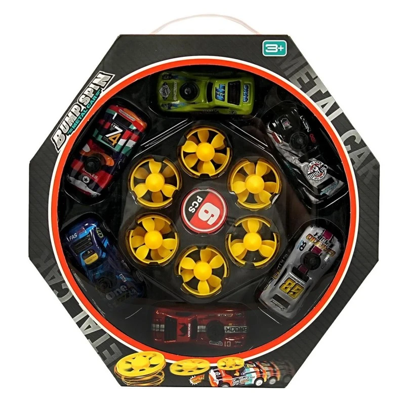 Комплект 6 броя колички с изстрелващи се дискове-пумпали, Метални, 1:64, 3+ години