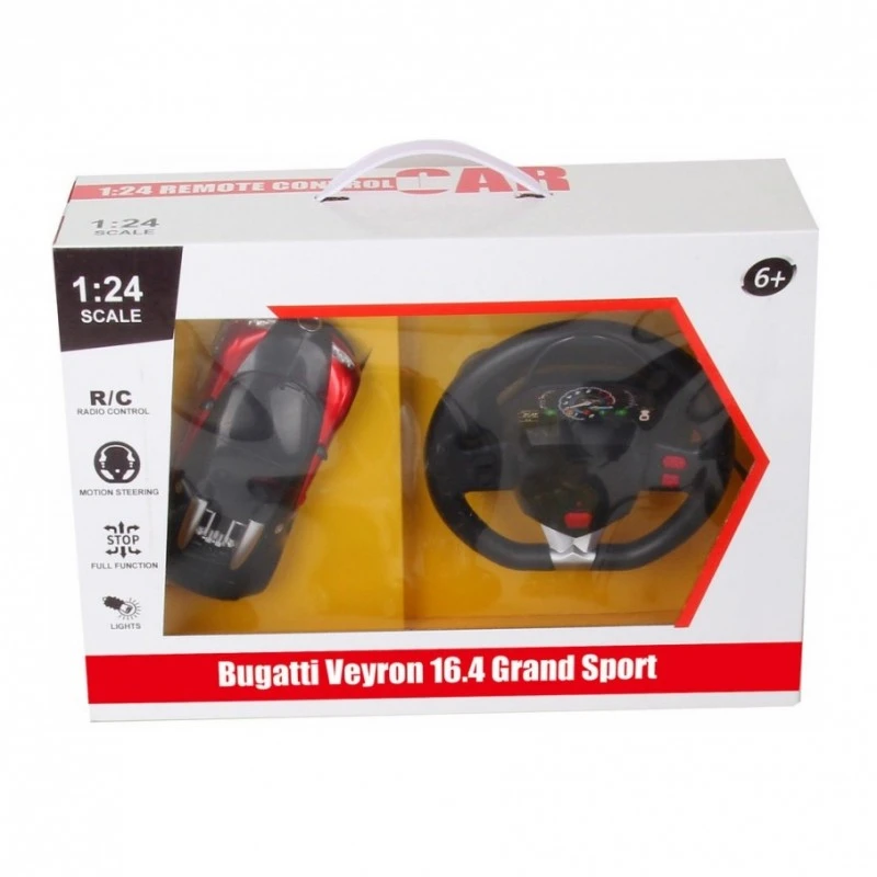 Метална кола 1:24 R/C Bugatti Veyron със дистанционно тип волан, Радиоуправляем модел, Светлини, 42x13x29 cm
