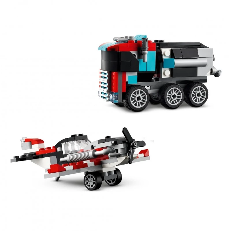 LEGO Creator 3 в 1 - Камион с платформа и хеликоптер, 270 части, 6+ години