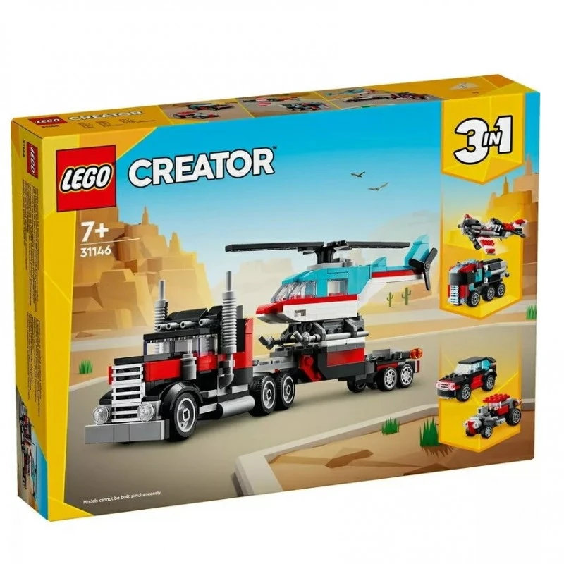 LEGO Creator 3 в 1 - Камион с платформа и хеликоптер, 270 части, 6+ години