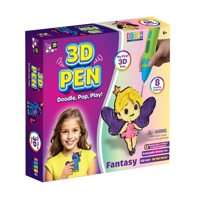 Химикал за рисуване на 3D картинки, с 8 креативни модела, 3D Pen Fantasy, 7 x 34 x 32.3 см