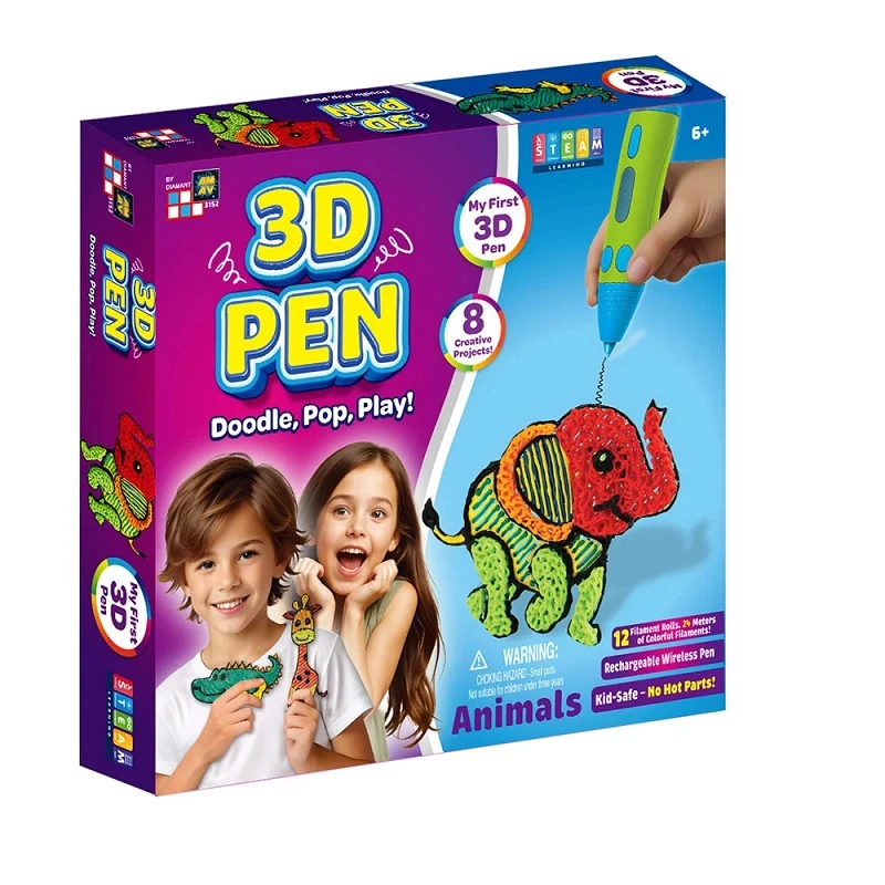 Химикал за рисуване на 3D картинки на животни с 8 креативни модела, 3D Pen Fantasy animals, 7 x 34 x 32.3 см