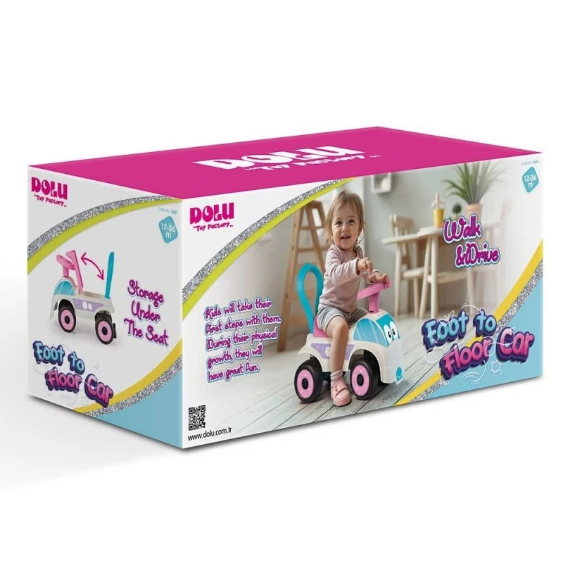 Моята първа Ride-On кола за возене DOLU,  37 x 21 x 47cm, 12+ месеца, Бяло/розово