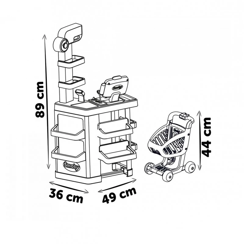 Детски супермаркет Smoby, Звукови ефекти и 34 аксесоари, 89 х 49 х 38 см.